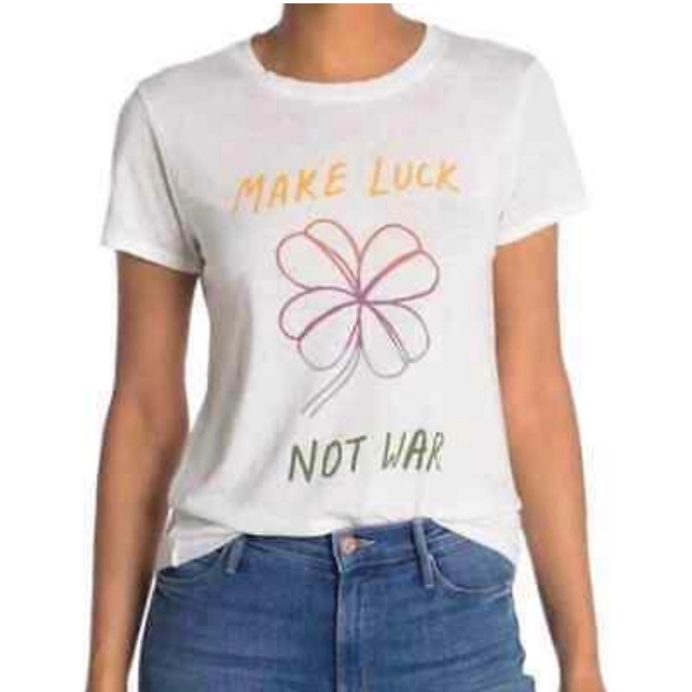 𝅺LUCKY Brand Make Luck Not War Crew Neck Graphic Tee Size Small NWT
